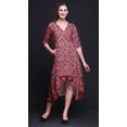 thumbnail image 2 of Bimba Cotton Pink Flower Leaves rinted Womenâ€™s Asymmetrical ShiftÂ&nbsp;DressÂ&nbsp;With Pockets Casual MidiÂ&nbsp;Dress-X-Large, 2 of 4