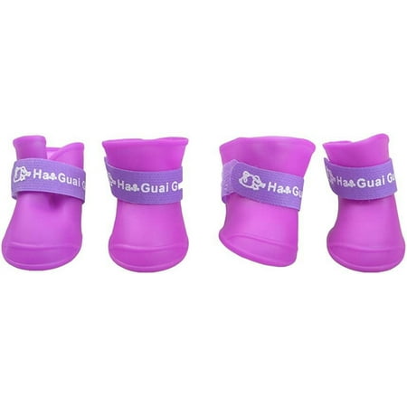 Little Pet Dog Puppy Anti- Slip Rain Snow Boots Candy Colors Rubber Waterproof Boots Shoes- Size M (Purple) Pet Toys