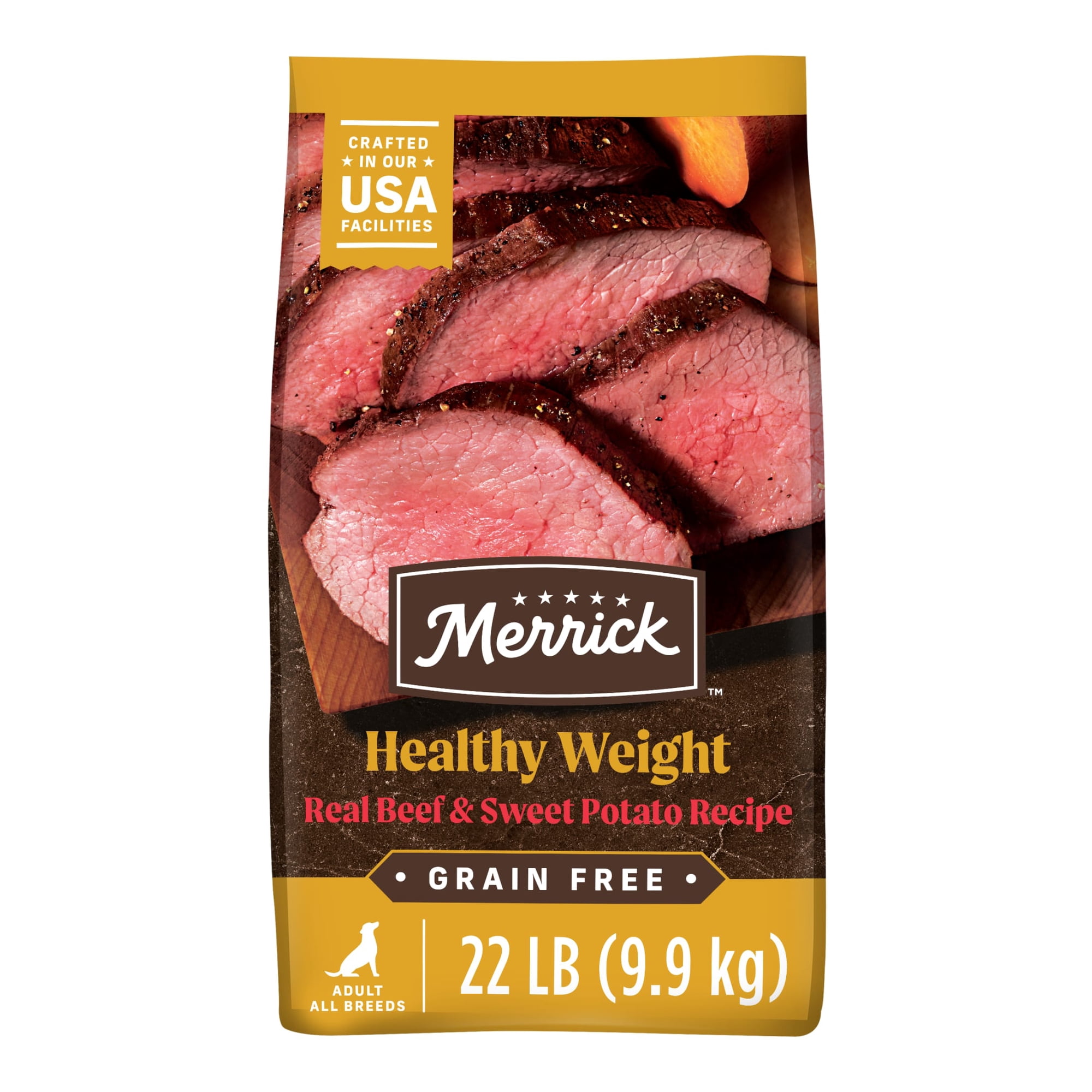Merrick Healthy Weight Dry Dog Food for Adults, High Protein Real Beef & Sweet Potato, 22 lb Bag
