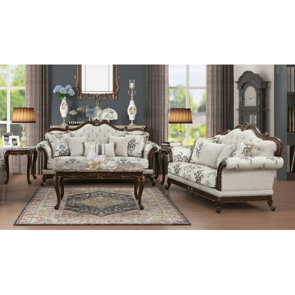 Gloria's Traditional 2PC Living Room Set with Ivory and Button Tufted Design