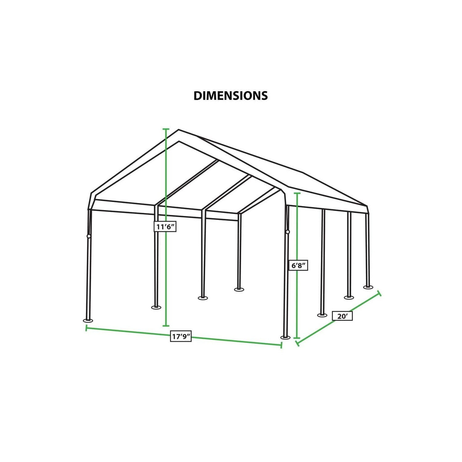 Steel Carport Shelter 2 Inch Frame 8 Leg Outdoor Cover 20 Gauge Spacious Vehicle Protection