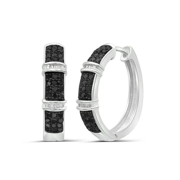JewelersClub 1.00 Carat T.W. Black And White Diamond Sterling Silver Huggie Hoop Earrings