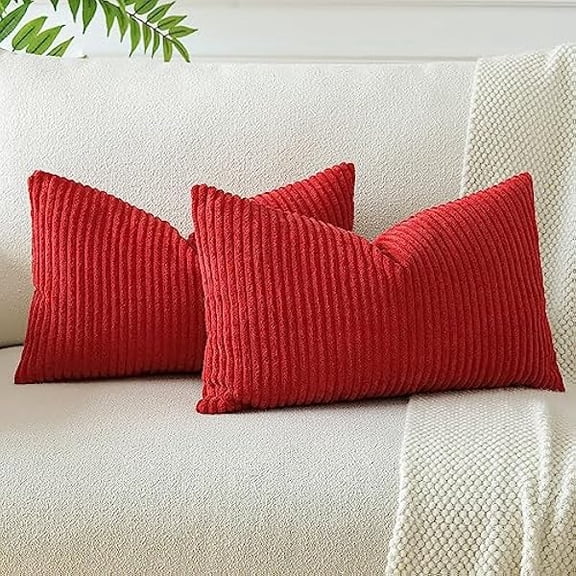 Eryueer Set of 2 Soft Corduroy Striped Cushion Covers 30x50 cm Boho Decorative Throw Pillow Covers Lumbar Cushion Case Couch Home Decor Pillowcases for Sofa Bedroom 12x20 Inch (Red)