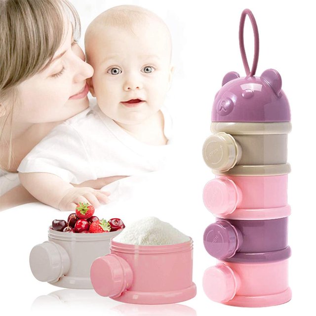 Dispensador de fórmula para bebé, dispensador portátil de leche en polvo de 4 capas, contenedor de alimentación de bebé, caja contenedor de almacenamiento de viaje