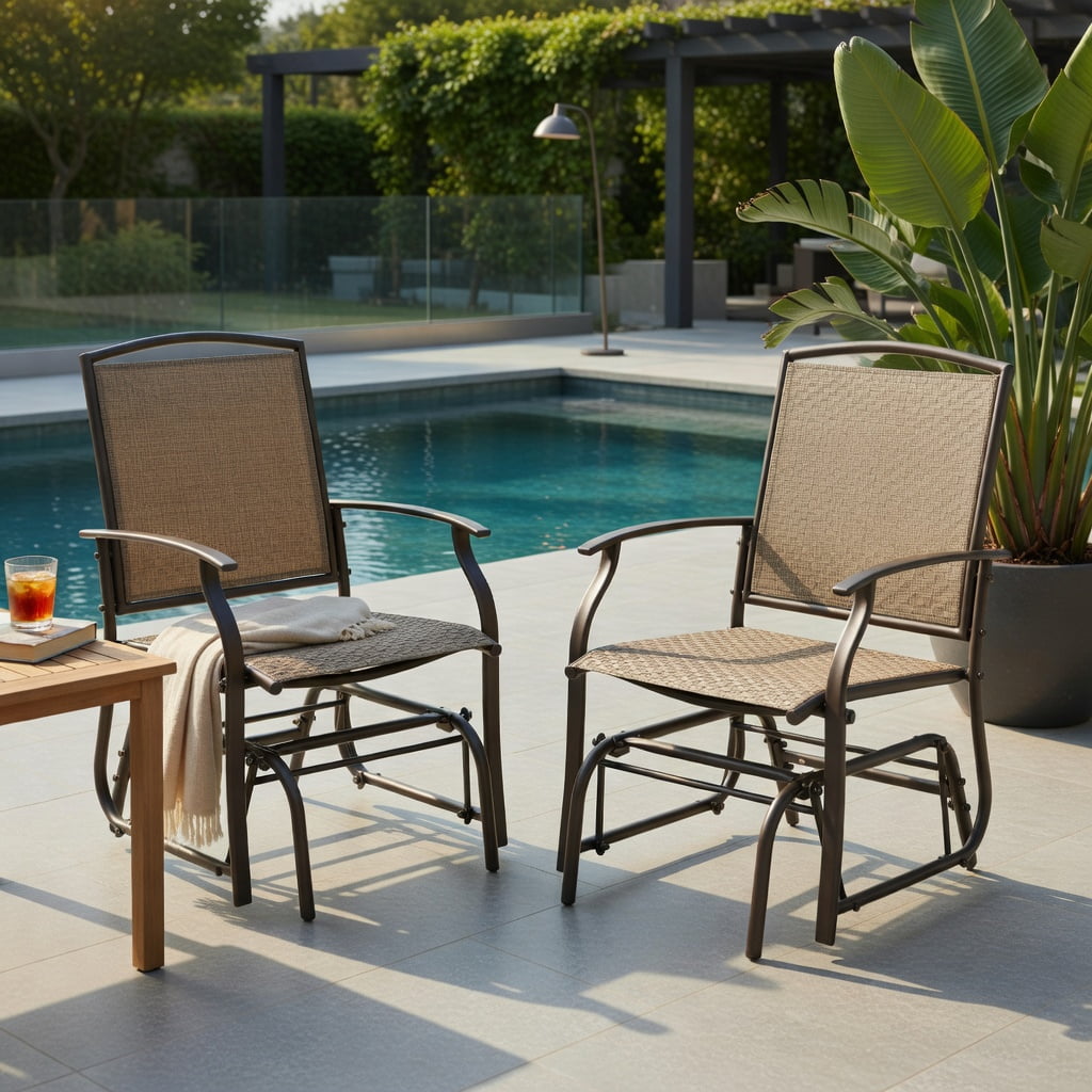 Hommoo 2-Pack Outdoor Patio Swing Glider Chair, Heavy-Duty Wrought Iron Rocking Seating with Breathable Fabric, Garden Chair for Deck, Backyard & Porch, Gray