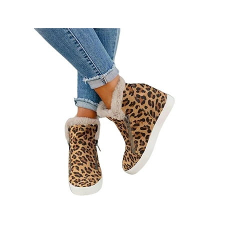 

GENILU Womens Ankle Boots High Top Hidden Wedges Sneakers Side Zipper Fuzzy Winter Warm Booties