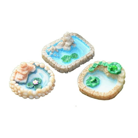 Fairy Garden Ornaments 3pcs Resin Miniatures Mini Pool Pond Model Fairy Garden Decoration Succulents Ornament Random Color ()