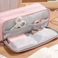 thumbnail image 7 of Pink Pencil Pouch Large Capacity, Canvas Pencil Case with 3 Compartments, Cute Pen Organizer Bag for Office Supplies and Accessories, 7 of 7