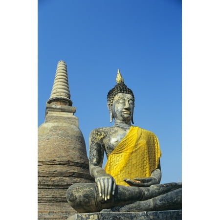 Thailand Sukhothai View of Buddha Statue And Temple Wat Mahathat Canvas Art - Richard Maschmeyer  Design Pics (22 x