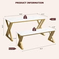 thumbnail image 1 of 4-person dining mesa bench set: rectangular mesa con faux marble top, sturdy metal frame, space-saving para kitchen, dining room, o apartment, 1 of 7