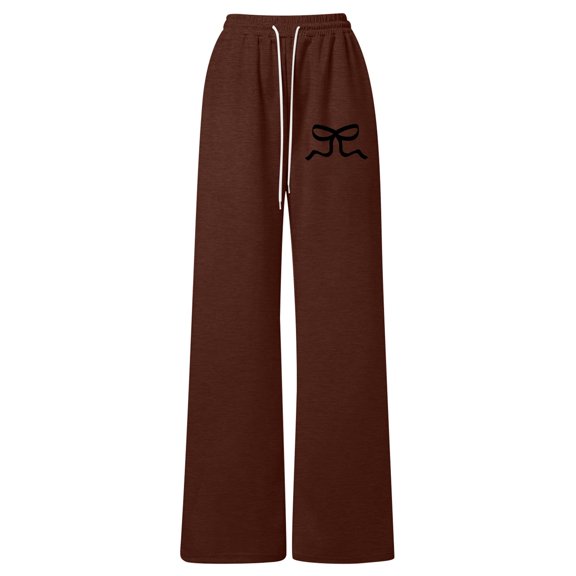 XUELUO Big Girls Athletic Pants Bow Print Drawstring Waist Wide Leg Sweatpants Loose Lightweight Playful Casual Joggers Pants