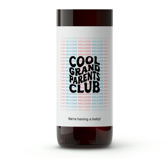 Welcome to Cool Grandparents Club Wine Labels â SET of 4 â GENDER NEUTRAL Pregnancy Announcement Wine Labels, Baby Announcement Label for Parents, Pregnancy Reveal, Alternative to shirt A215-4P