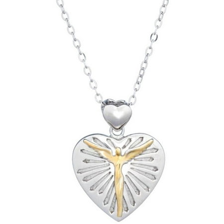 Lavaggi Jewelry Sterling Silver Radiant Inspirational Gold-Plated Angel Heart Necklace, 18 Chain, 925 Designer