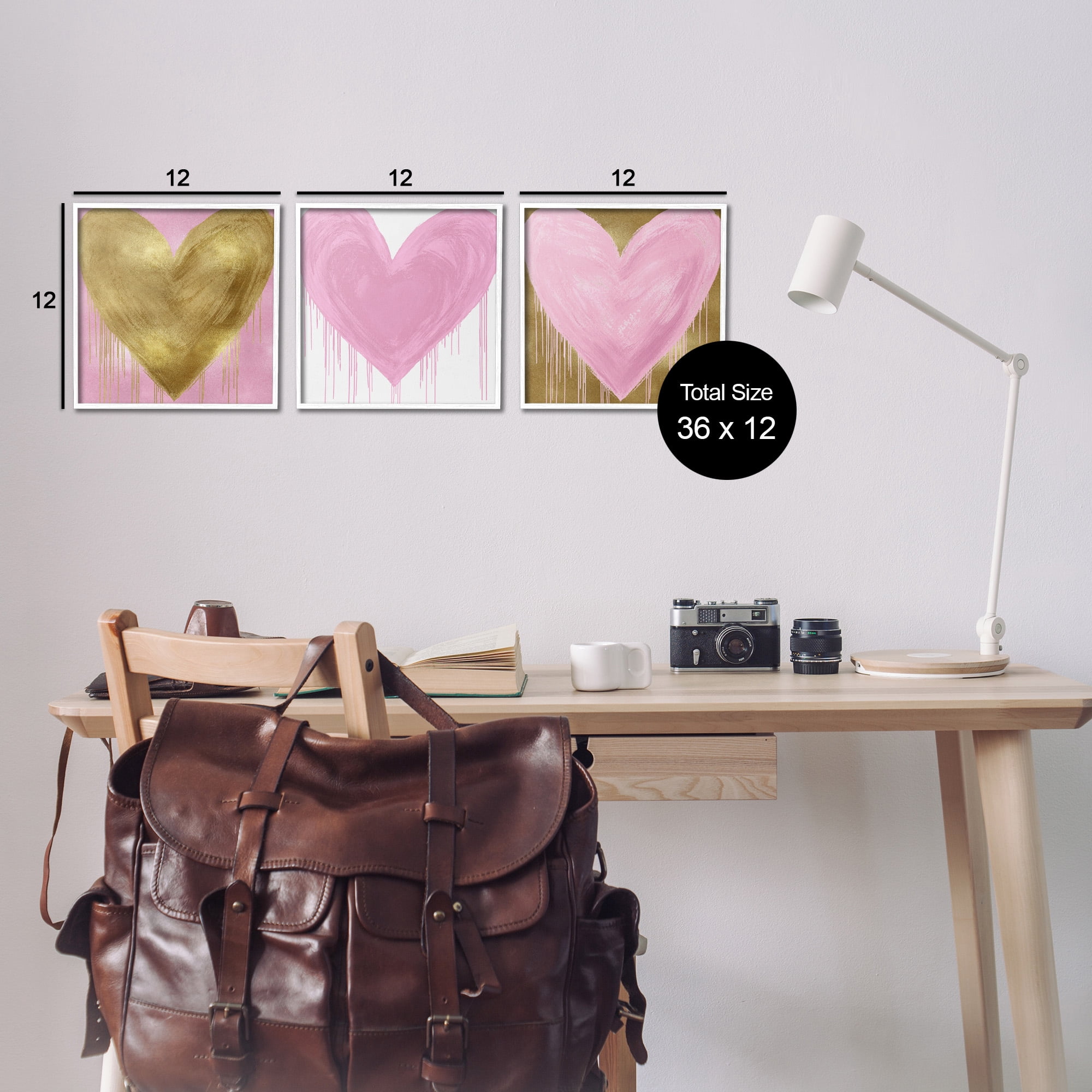 Stupell Industries Glam Paint Drip Hearts Design Art for Kids Painting White Framed Art Print Wall Art, 12 x 12, Set of 3