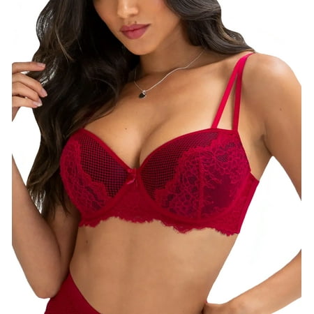 

Pour Moi Dark Romance Padded Underwire Bra (21700) 34DD Red/Black