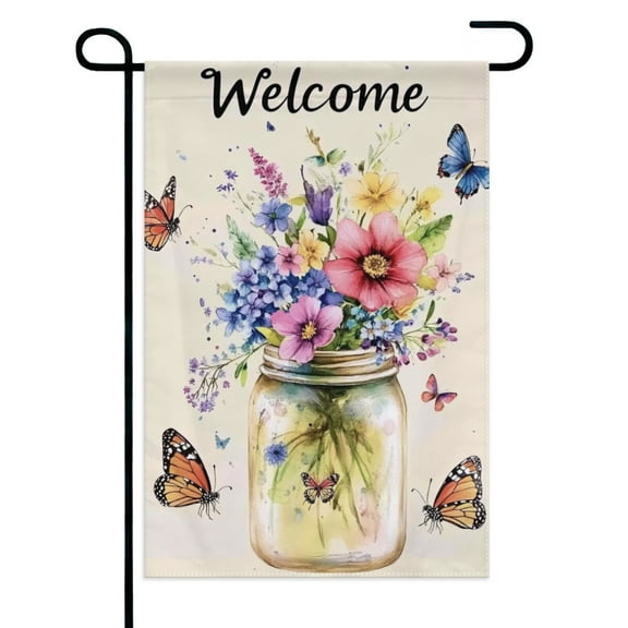 Watercolor Floral Mason Jar Garden Flags 12×18 Inch Double Sided Decorative Yard Banner Seasonal Flag for Outdoor Outside Decor