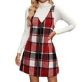 thumbnail image 2 of Women's Pinafore Dress Plaid V-Neck Sleeveless Zip Front Jumper Casual Midi Dress for Fall Winter Daily Wear,Red,XL, 2 of 7
