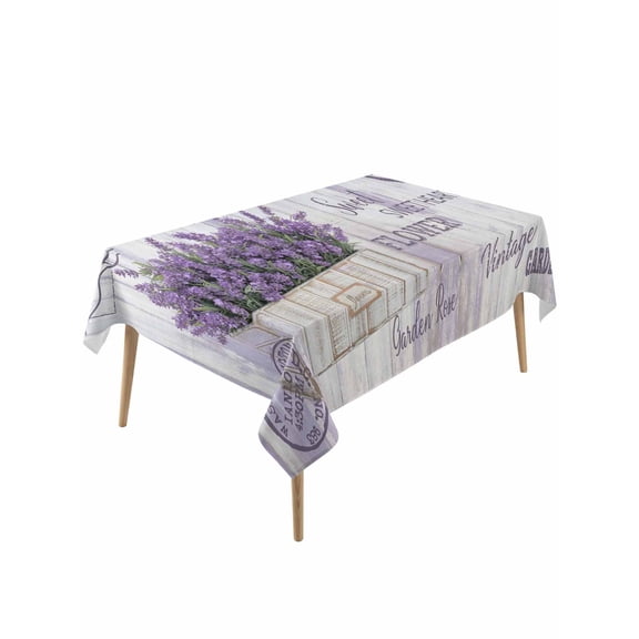 Purple Vintage Lavenders Table Cloth, Farmhouse Wooden Retro Art Waterproof Tablecloth for Rectangle Tables, Reusable Washable Fabric Table Cover for Restaurant Kitchen Dining Tables 60"x120"