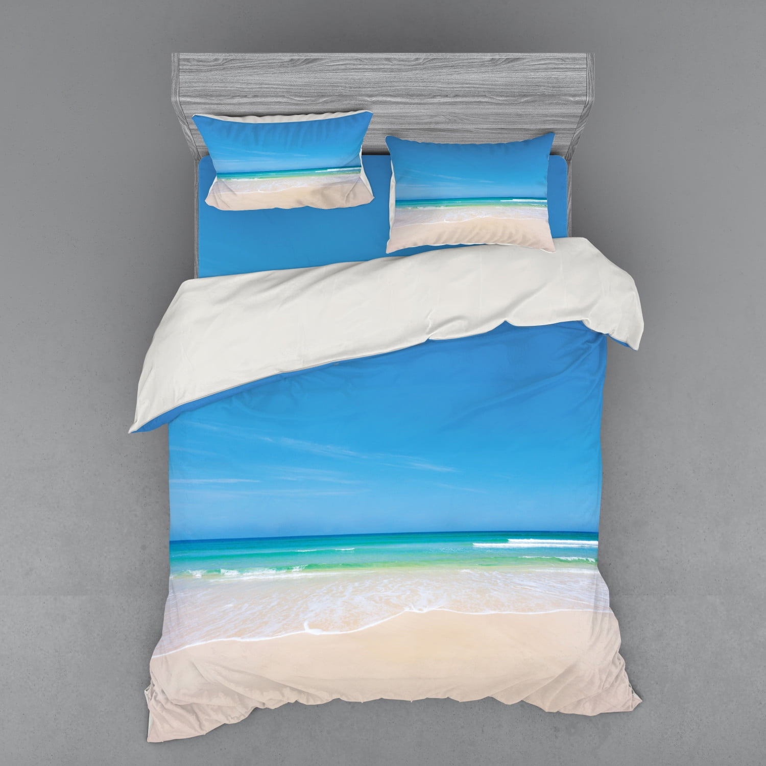 Ocean Duvet Cover Set, Summer Sandy Paradise Beach Sea and Sunny Sky
