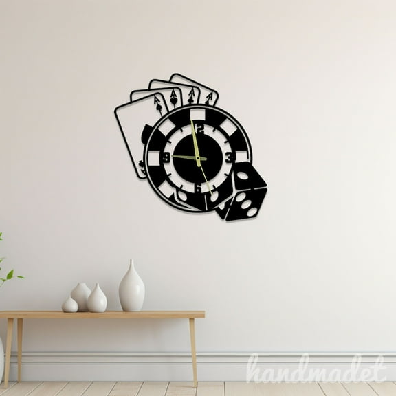 Handmadetneonsign Poker Wall Clock Unique, Poker Round Wall Clock, Text Oversize Wall Clock 61018