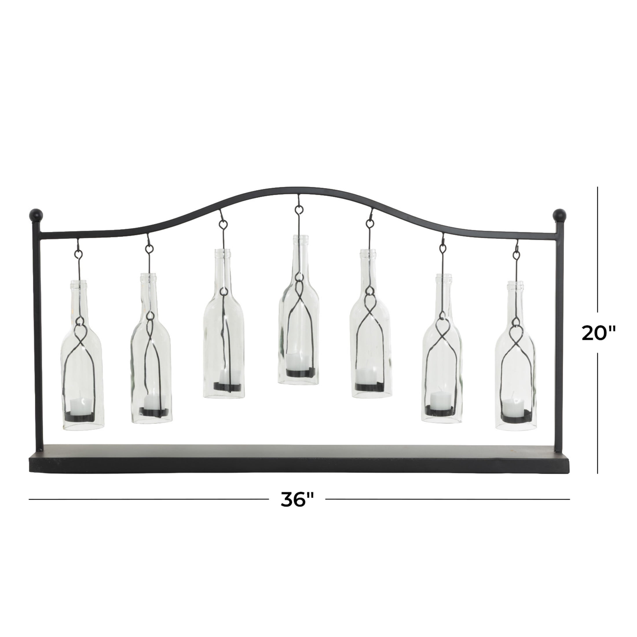 DecMode 7 Holder Black Metal Hanging Bottle Decorative Candle Lantern