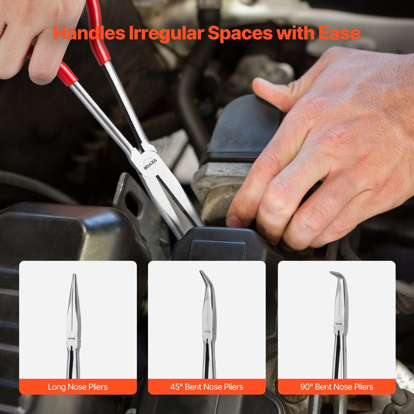 5 Piece Professional Pliers Set with Storage Bag Including 11 Inch Long Needle Nose Diagonal Cutting 45 Degree 90 Degree Bent Nose and Round Nose Pliers