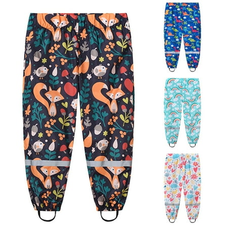 

Ruziyoog Kids Waterproof Puddle Dry Rain Pants Girls Cartoon Dinosaur Foxes Rainbow Rain Pants for Kids Boy Girl Windproof Pants Lightweight Splash Pants Black M