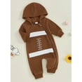 thumbnail image 3 of Suealasg Baby Boys Fleece Hood Romper Newborn Boys Football Print Long Sleeve Full Length Jumpsuit 1 3 6 9 12 Months Infant Boys Fall Coming Home Clothes, 3 of 8