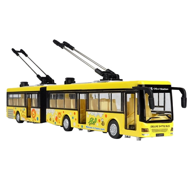 Alta Simulación 1:50 Aleación Pull Back Double Bus City Bus Modelo Vehículos Metal Diecasts Flashing Musical Boy Toys Amarillo