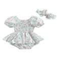 thumbnail image 1 of Baby Girls Romper Dress Set Floral Short Sleeve Jumpsuits and Headband, 1 of 8