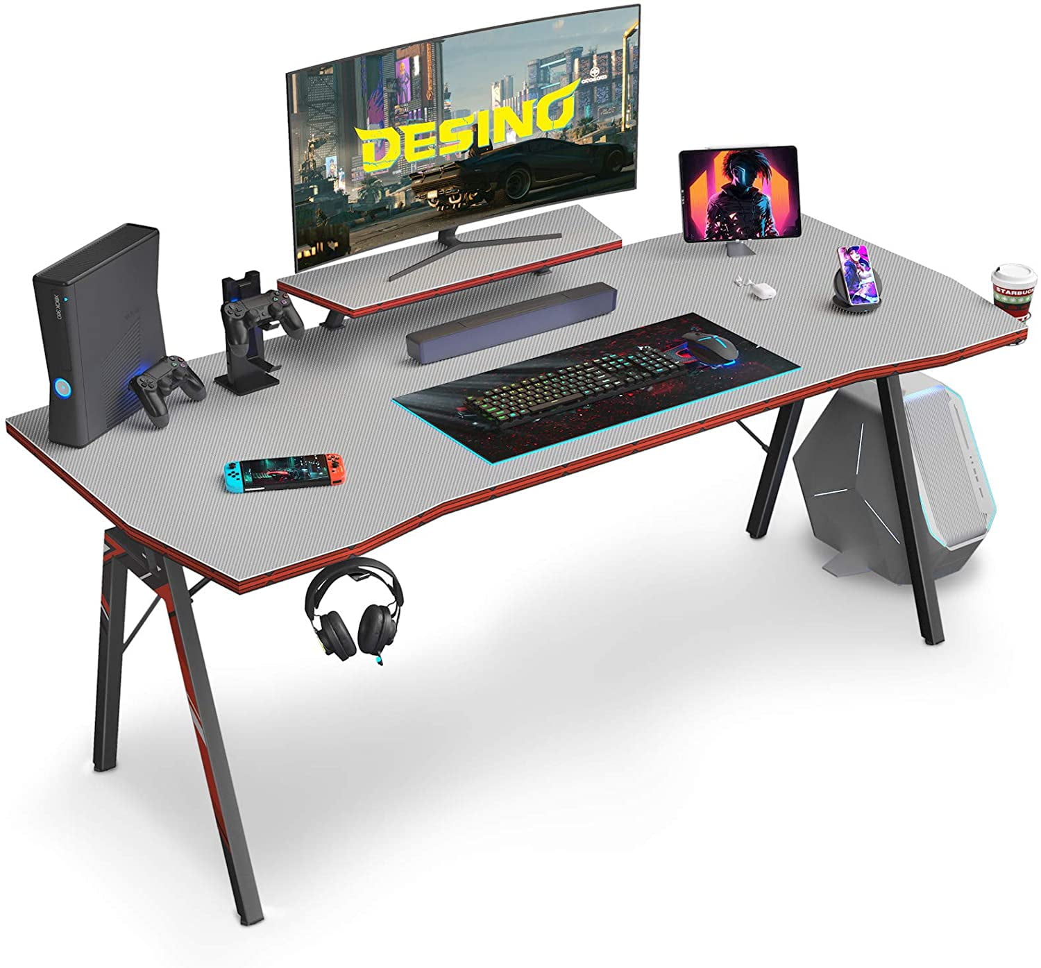 DESINO Gaming Desk 55 inch PC Computer Desk with Cup Holder and
