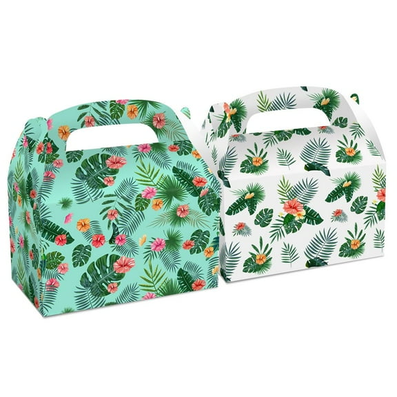 24 Pack Party Favor Boxes, Green Leaves Treat Bags, Gable Boxes for Wedding Engage Kids Birthday Decorations Supplies Favors,Dessert Candy Goodies Bulk Box