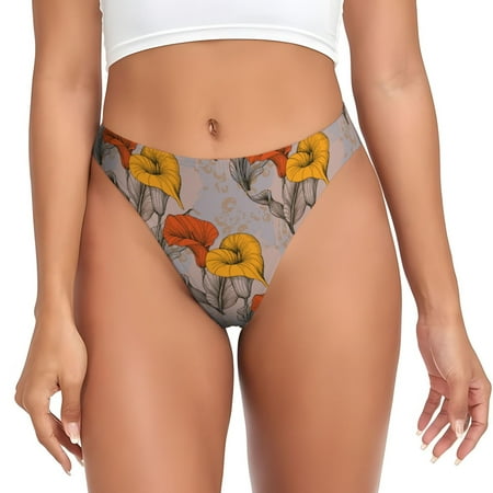 Retro Calla Lily Flowers Thongs for Women - No Show Seamless Womens Thongs Underwear  Stretch G String Thongs for Women  Ladies Breathable Sexy Thong Bikini Panties Briefs