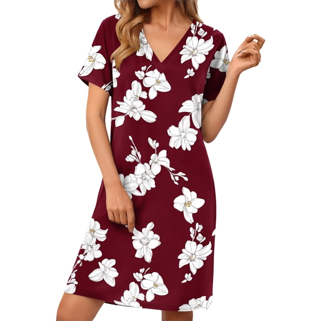 Zapatos de Vestido Casual para Mujeres con Cuello en V Impreso Y Mangas Enrolladas Vestido Corto para Mujeres Casual