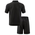 thumbnail image 4 of mihongmao Summer Sweat Suits for Mens 2 Piece Summer Outfits Men's Summer Casual Solid Color Short Sleeved Shorts Elastic Waist Drawstring Set Black 3X, 4 of 5