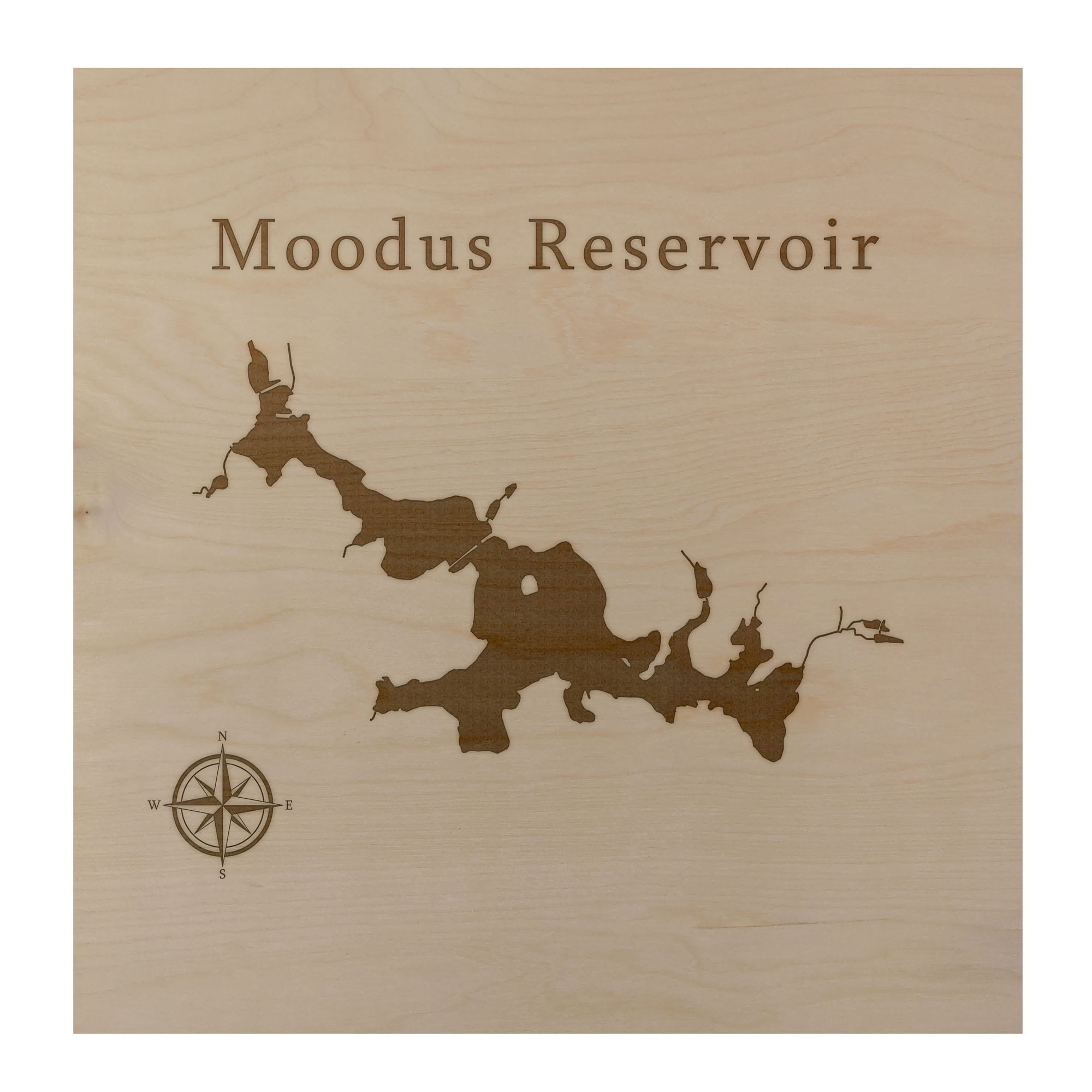 Moodus Reservoir Map 12x12" Birch Wood Wall Art Office Decor Gift Engraved Connecticut