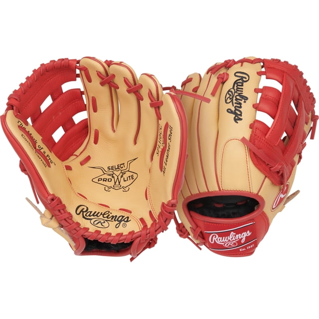 Rawlings | Guante de béisbol juvenil Select Pro Lite Series Corbin Carrol | 11"" | Lanzamiento con la mano derecha | Camello/Escarlata