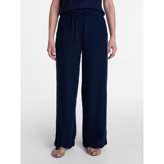 Time and Tru Women's Wide Leg Linen Blend Pants, Sizes XS-4X