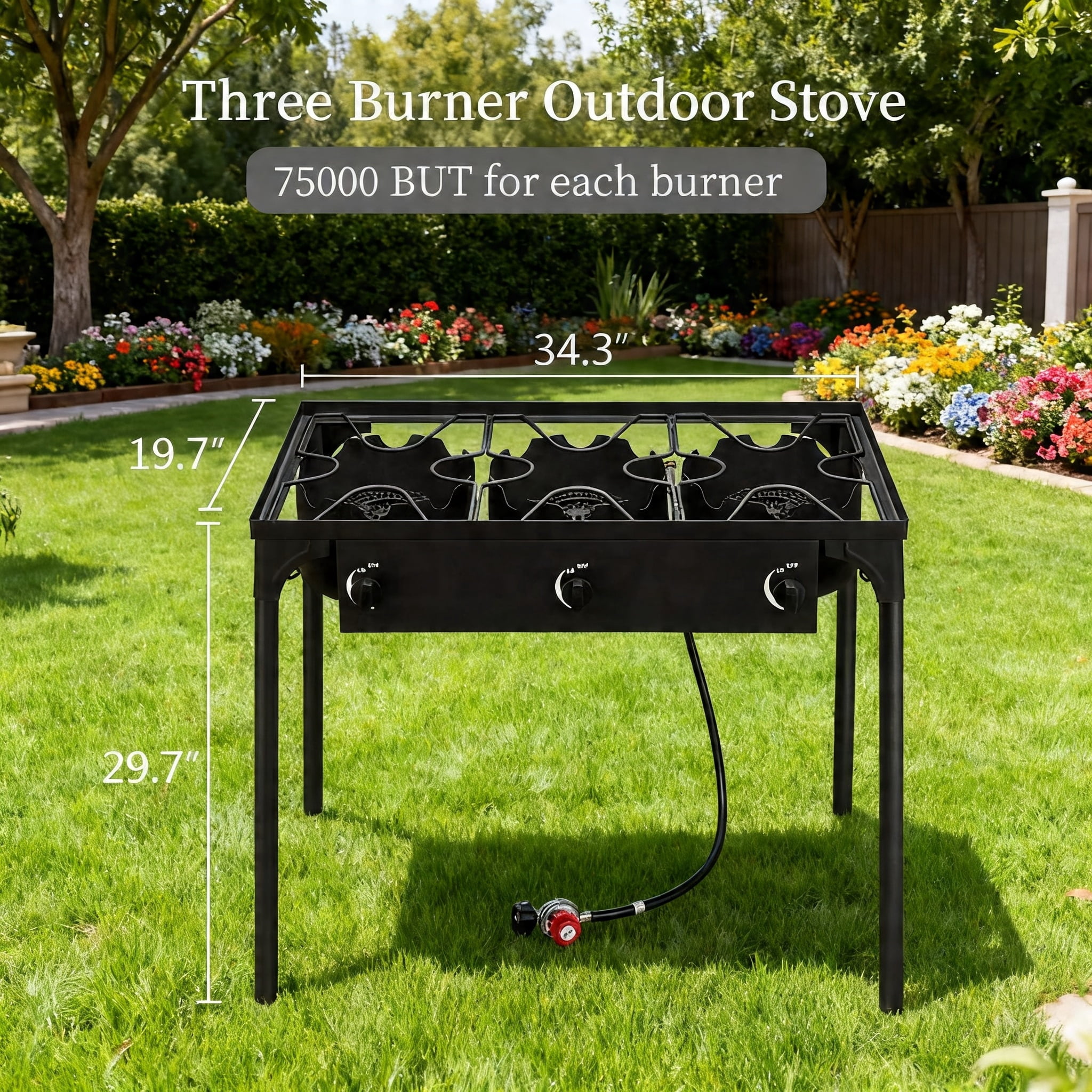 LODZPK 3 Burner 225000 BTU High Pressure Propane Gas Cooker, Portable Cast Iron Outdoor Camp Stove