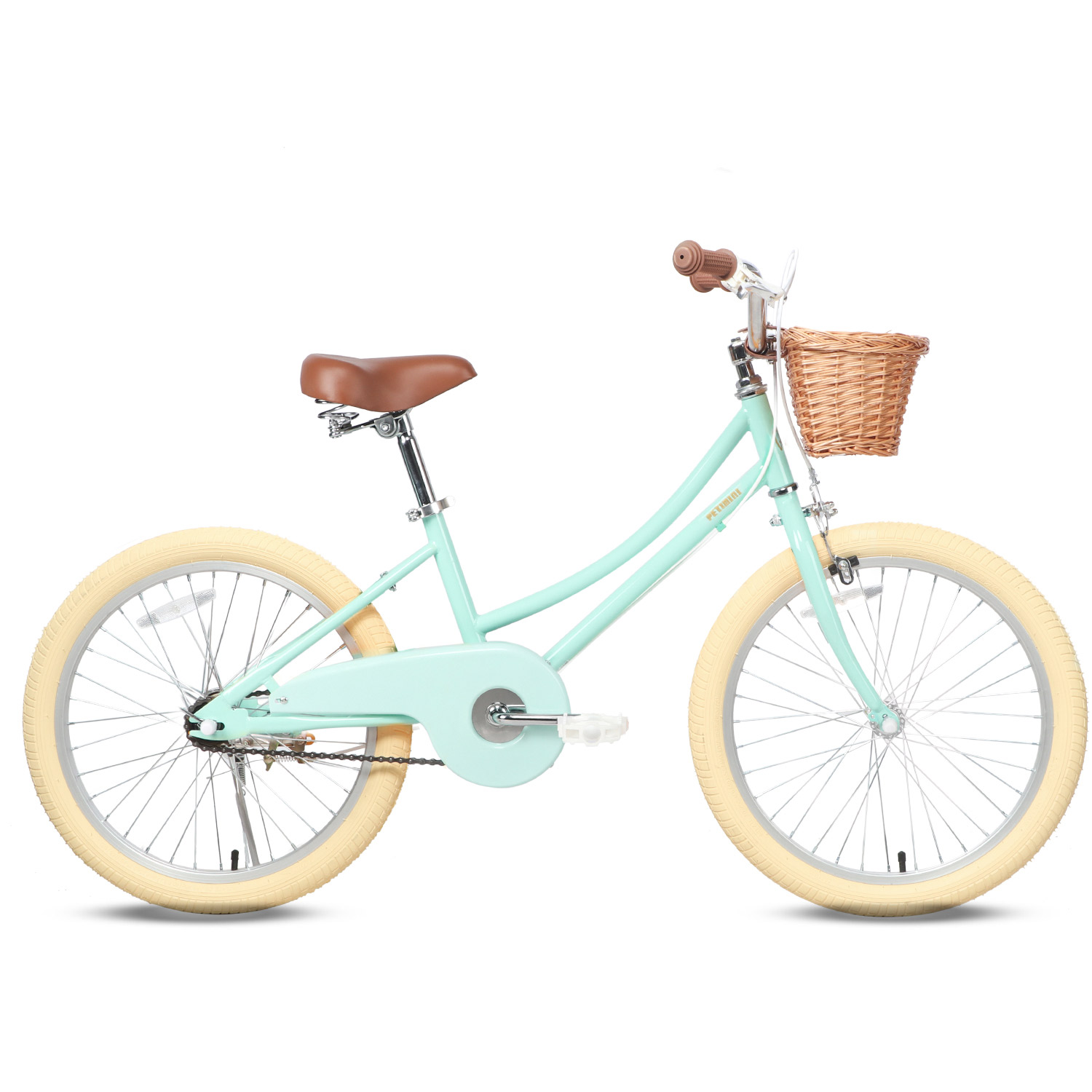 Petimini 20 Inch Kids Bike for 4 5 6 7 Years Old Little Girls Retro Vintage Style Bicycles with Training Wheels and Bell, Mint Green