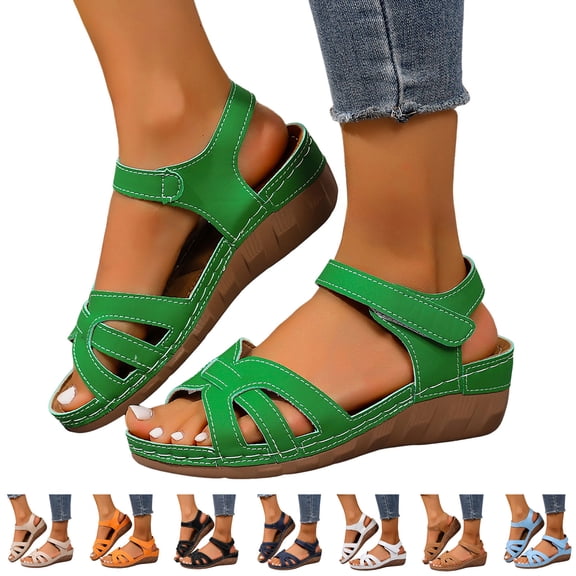 Dakaela Women's Platform Wedge Sandals Comfortable Arch Support Ankle Strap Summer Casual Orthotic Walking Shoes for Beach Travel Size 6-10 Beige