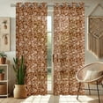 thumbnail image 2 of Vargottam Brown Floral Vines Print Sheer Curtains for Tall Doors & Windows - Set of 2, 90", Grommet Top, Printed Georgette Light Filtering Panels for Home Decor, 2 of 9