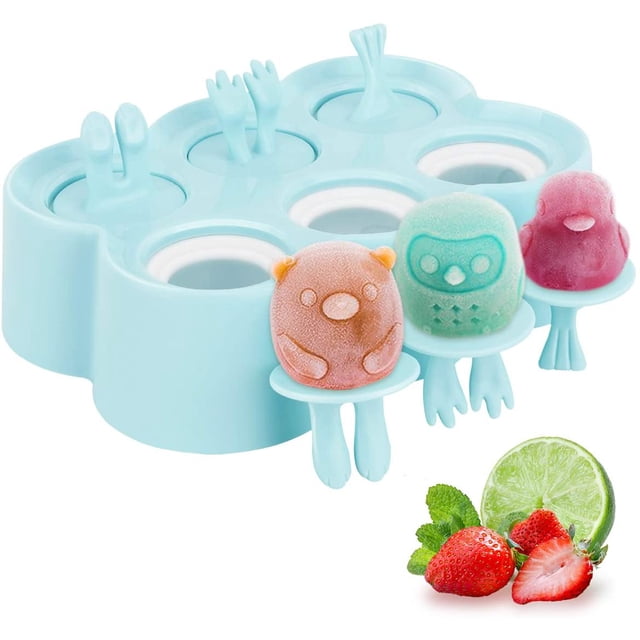 Cartoon Popsicle Molds, 6 Pieces BPA Free Popsicle Maker Reusable Ice Pop Molds With Sticks, Easy Release & Clean for Family DIY Homemade Popsicle - Blue