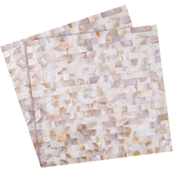 2 Pcs Self Adhesive Wall Tiles 11.81x11.81 Inch Mother of Pearl Mosaic Tiles Peel and Stick Backsplash Shell Tiles