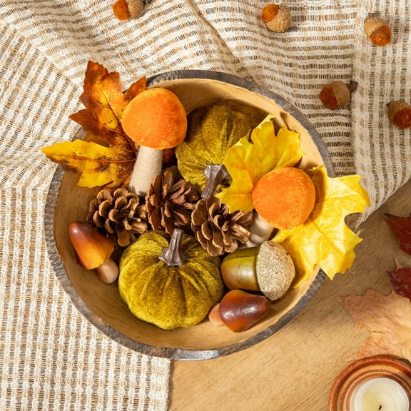 Fall Botanicals Fabric and Natural Fiber Bowl Filler Table Décor Set