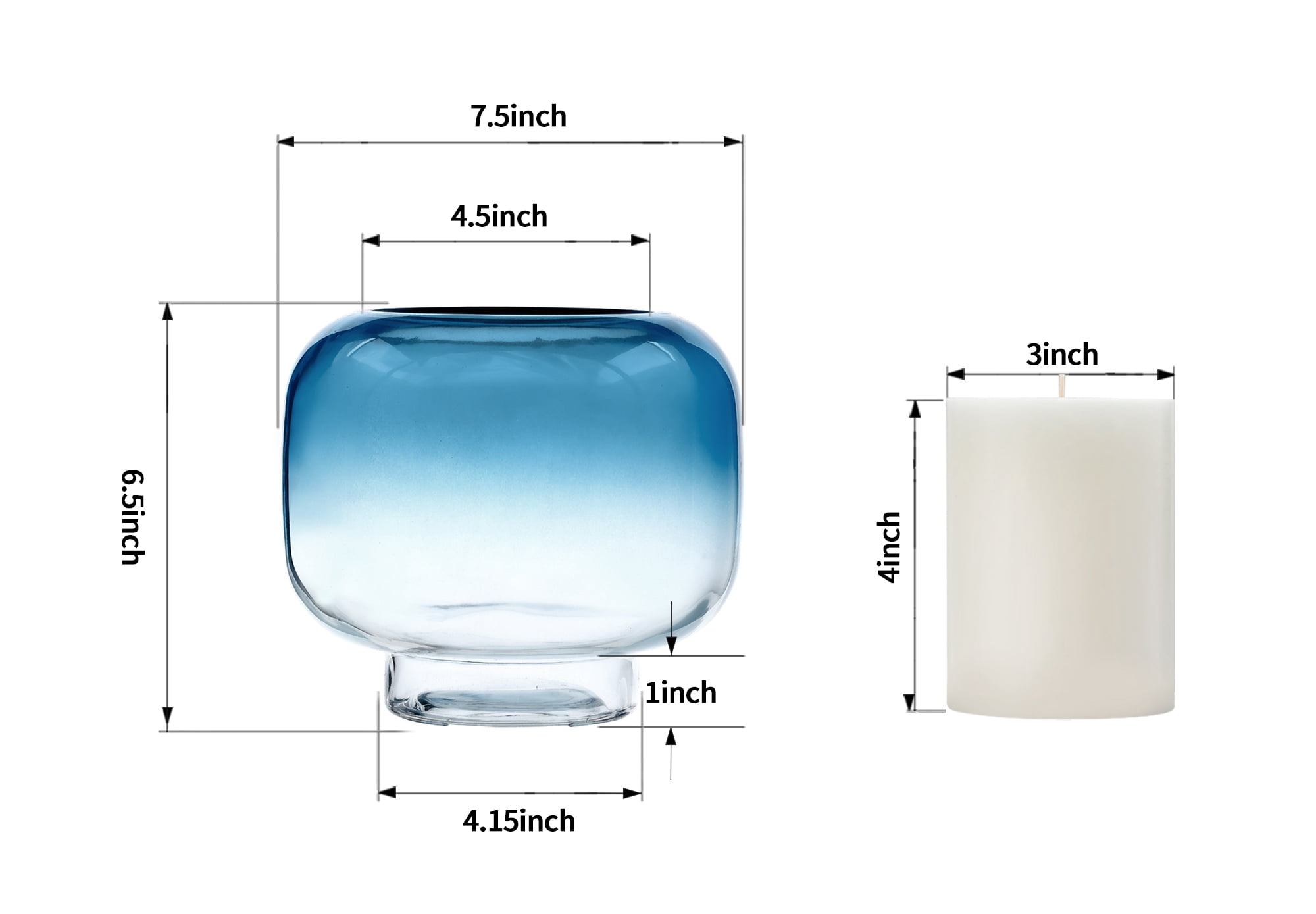 Mainstays 6.5" Blue Ombre Glass Hurricane Home Pillar Candle Holder Medium