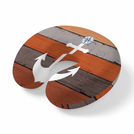 Neck Pillow for Travel Coastal Nautical Compass Orange Gradient Memory Foam U Shaped Pillows Portable Headrest Vintage Farm Wood Board Neck Head Support Cushion for Home Office Car Airplane Sleeping