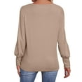 thumbnail image 5 of HUBERY Women Button Cuff Ruffled Long Sleeve Crew Neck Solid Color Shirt, 5 of 7