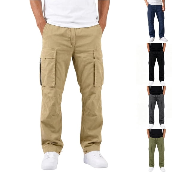 Ceisia Men Drawstring Multi Pocket Cargo Pants Solid Color Straight Leg Casual Long Trousers For Daily Outdoor Wear Gift