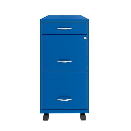 Space Solutions - 18" Deep 3 Drawer Mobile Metal File Cabinet with Pencil Drawer - Classic Blue